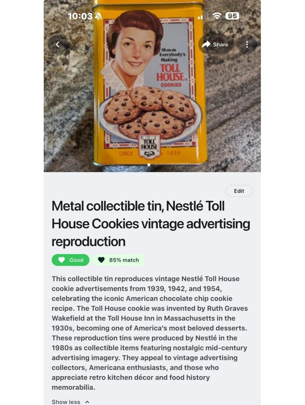 Vintage Nestlé Toll House Cookies Metal Collectible Tin Reproduction
